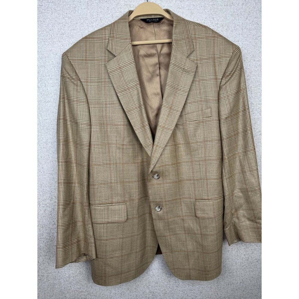 Jos. A. Bank Tan Glen Plaid Wool Silk Sport Coat Academia Ivy Blazer Men's 44S